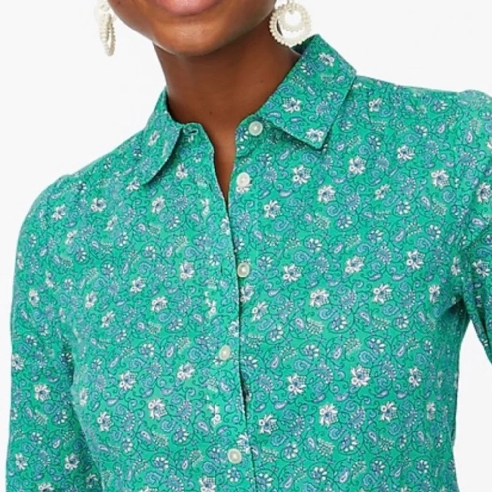 J.Crew Emerald Printed Cotton Mini Shirt Dress (10) - Picture 3 of 5